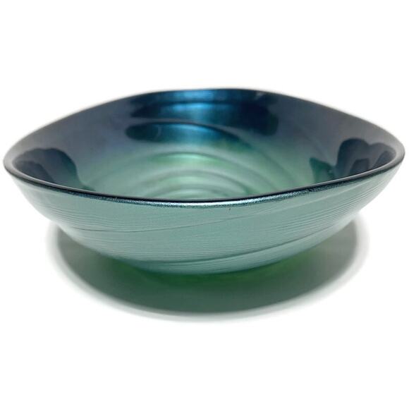 Blue Green Handblown Serving Bowl Glass Art Oval Shaped 13x8.5x3 - Picture 5 of 10